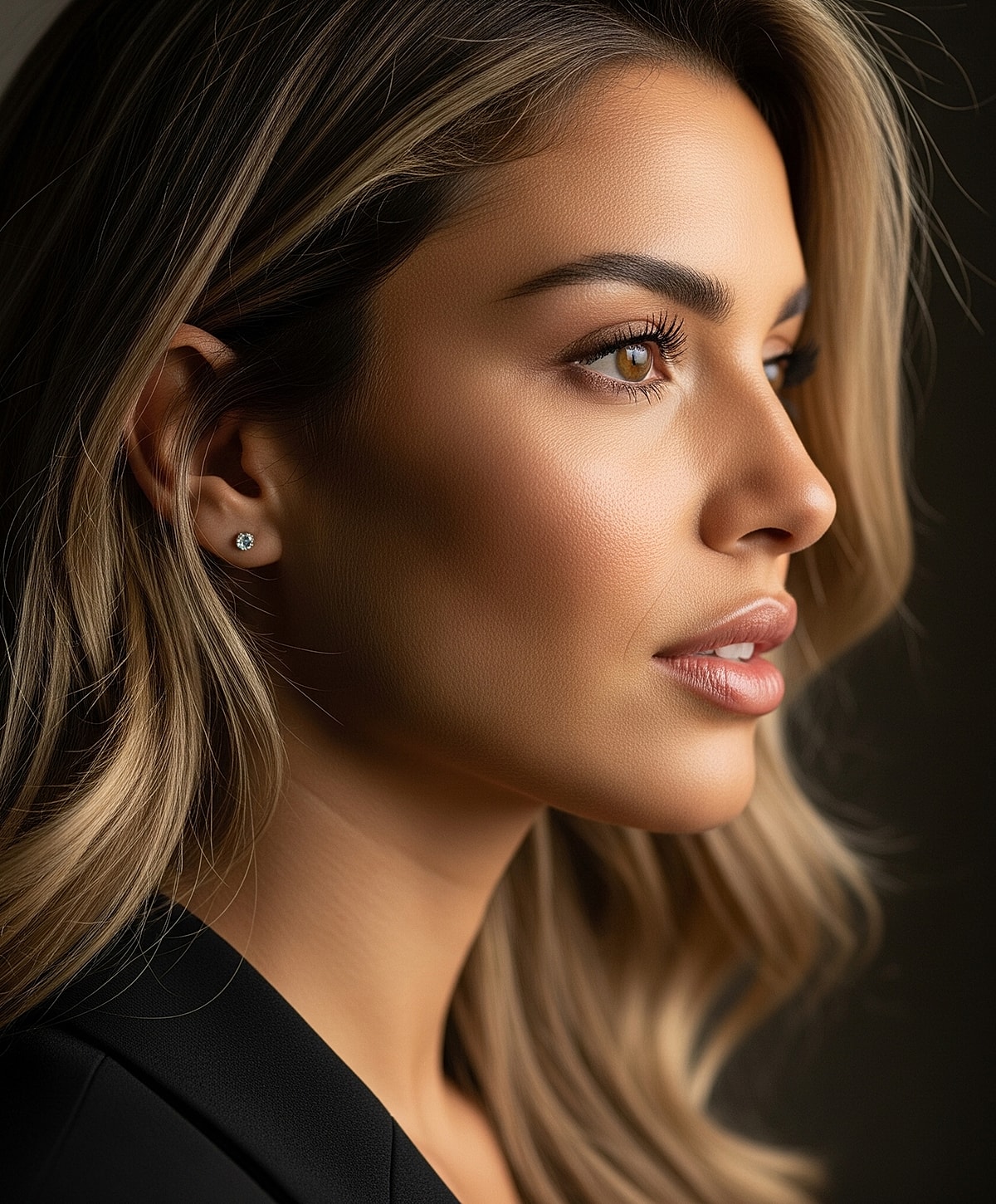 Profile portrait of a woman with wavy hair.