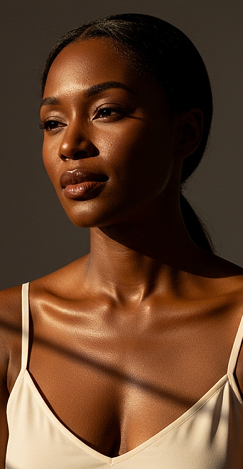 Laser skin rejuvenation model with glowing skin.